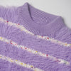 purple fuzzy striped baby sweater